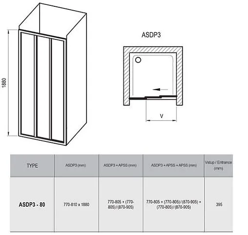 Дверь в нишу 800мм прозрачное стекло Ravak Supernova ASDP3-80 00V40102Z1