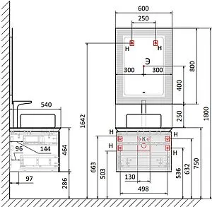 Тумба-умывальник подвесная Jorno Karat 60 бук светлый Kar.01.60/P/BuL+MLN-7050H Тумба-умывальник подвесная Jorno Karat 60 бук светлый Kar.01.60/P/BuL+MLN-7050H, 2