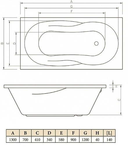 Ванна акриловая C-bath Vesta 130x70 CBQ005001