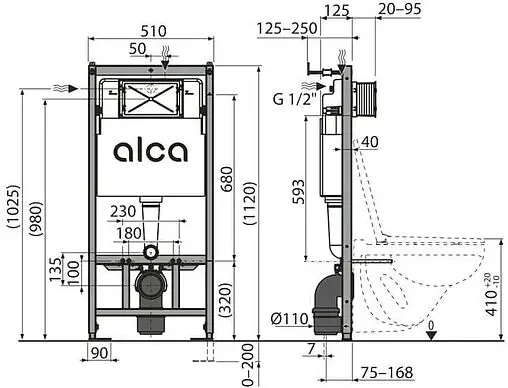 Инсталляция для подвесного унитаза Set 4 в 1 AlcaPlast Sadromodul AM101/1120-4:1 RU M670-0001 с кнопкой белый