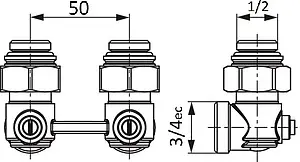 Узел нижнего подключения радиатора угловой ¾&quot;ек x ¾&quot;нг (½&quot;н) TECE 8740438, 2