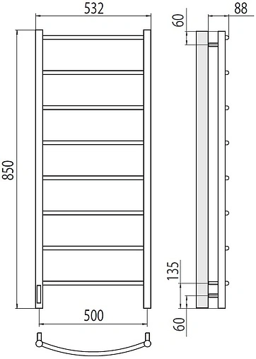 Полотенцесушитель электрический лесенка Terminus Классик П8 500х850 левый электро quick touch полированная сталь 4670078531377