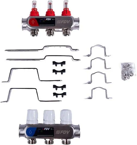 Группа коллекторная с расходомерами 3 отвода 1&quot;в/в x ¾&quot;ек FDV S1101A-1/3