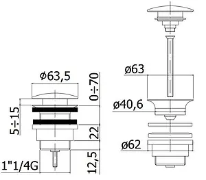 Выпуск автоматический для раковины Paffoni чёрный матовый ZSCA050NO Выпуск автоматический для раковины Paffoni чёрный матовый ZSCA050NO, 2