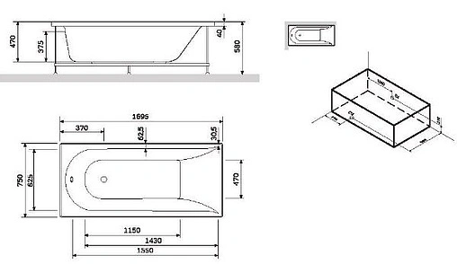 Ванна акриловая Am.Pm Spirit 170x75 W72A-170-075W-A2