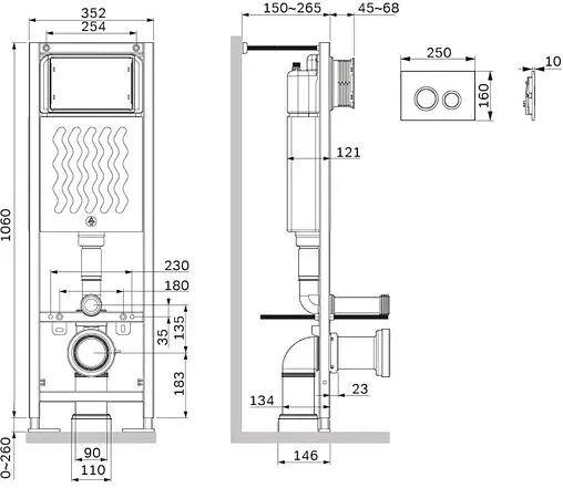 Инсталляция для подвесного унитаза Set 4 в 1 Am.Pm ErgoFit I012711.0151 с кнопкой хром глянцевый