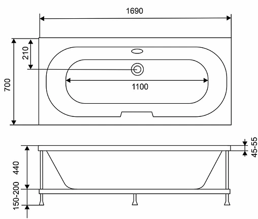 Ванна акриловая Eurolux Sibaris 170х70 E1017070033 Ванна акриловая Eurolux Sibaris 170х70 E1017070033