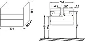 Тумба под умывальник подвесной Jacob Delafon Lucien 60 белый EB2056-J5-J5, 1