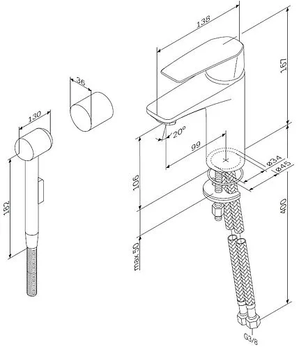 Смеситель для раковины с гигиеническим душем Am.Pm Gem хром F90A03000 Смеситель для раковины с гигиеническим душем Am.Pm Gem хром F90A03000