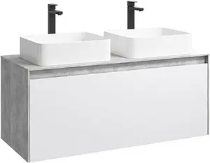 Тумба-умывальник подвесная Aqwella Mobi 120 белый/бетон светлый MOB0112BS+MOB0712W+641945+641945 Тумба-умывальник подвесная Aqwella Mobi 120 белый/бетон светлый MOB0112BS+MOB0712W+641945+641945, 1