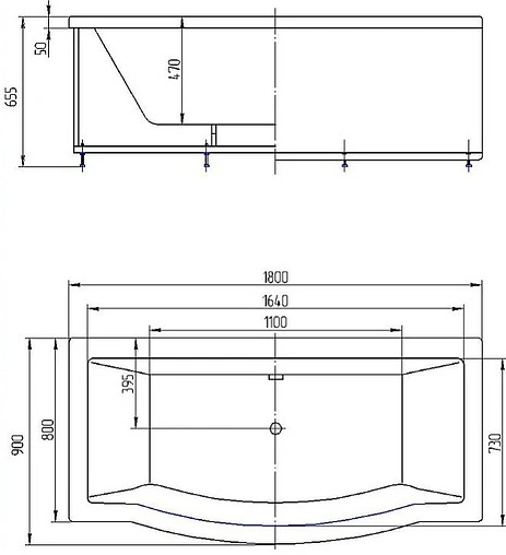 Ванна акриловая Aquatek Гелиос 180х90 с фронтальной панелью, с каркасом (разборный) GEL180-0000067