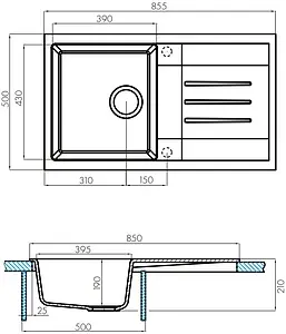 Мойка кухонная Aquaton Верона 85.5 серый 1A710032VR230 Мойка кухонная Aquaton Верона 85.5 серый 1A710032VR230, 2