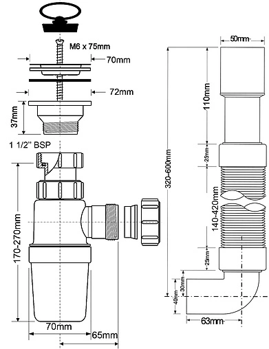 Сифон бутылочный для мойки Mc Alpine MRSK9