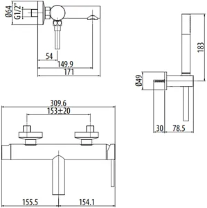 Смеситель для ванны Gattoni Circle One чёрный матовый 9000/90NO Смеситель для ванны Gattoni Circle One чёрный матовый 9000/90NO, 2
