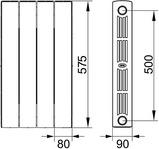 Радиатор биметаллический 6 секций нижнее правое подключение Rifar Supremo Ventil 500 серый RSVRP50006 tit