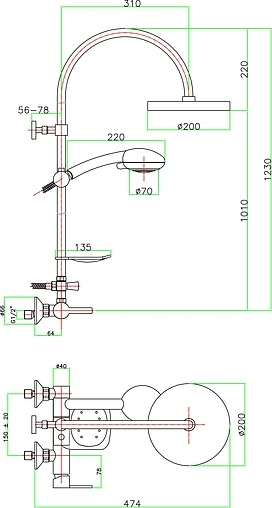 Душевая система со смесителем для душа Fiore Katana хром 77CR7588