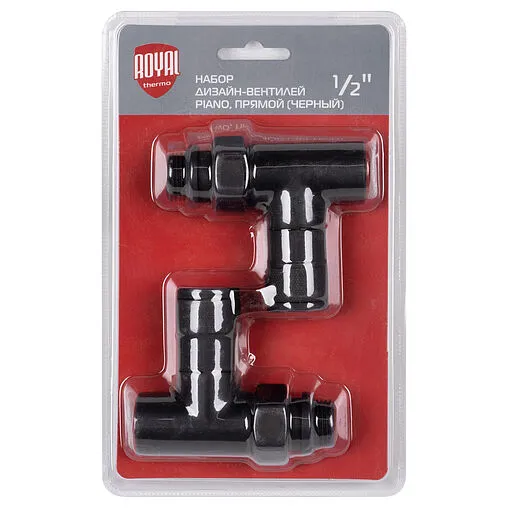 Комплект вентилей запорных прямых ½" в/н Royal Thermo Piano черный RTE 56.0011 Комплект вентилей запорных прямых ½" в/н Royal Thermo Piano черный RTE 56.0011