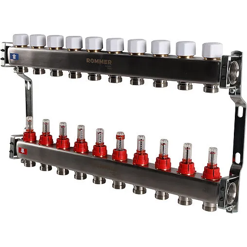 Группа коллекторная с расходомерами 10 отводов 1&quot;в/в x ¾&quot;ек Rommer RMS-1200-000010