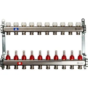 Группа коллекторная с расходомерами 10 отводов 1&quot;в/в x ¾&quot;ек Stout SMS 0917 000010, 1