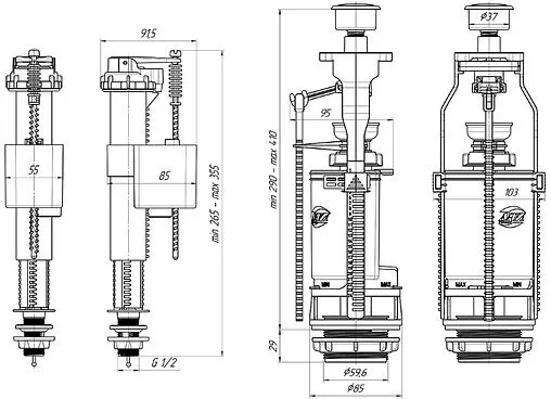 Комплект арматуры для бачка однорежимный ½&quot; пластик нижний Ани Пласт WC8510