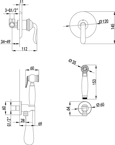 Гигиенический душ со смесителем Lemark Brava золото LM4719G