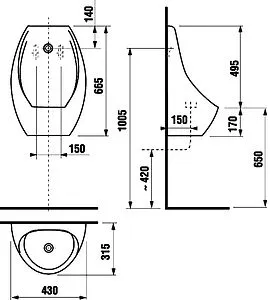 Писсуар со скрытым подводом воды Jika Domino белый 8.4110.1.000.000.1, 2