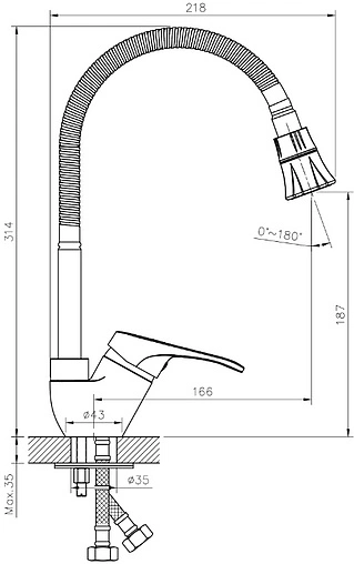 Смеситель для кухни Rossinka хром B35-26 Смеситель для кухни Rossinka хром B35-26