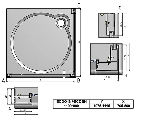 Душевое ограждение 1100x800мм прозрачное стекло Roltechnik Exclusive Line ECDO1N+ECDBN/1100*800 black elox 562-1100000-05-02+563-8000000-05-02