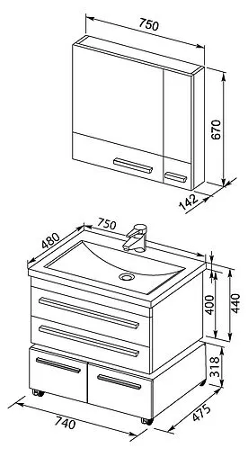 Шкаф-зеркало Aquanet Нота 75 L белый 00165130