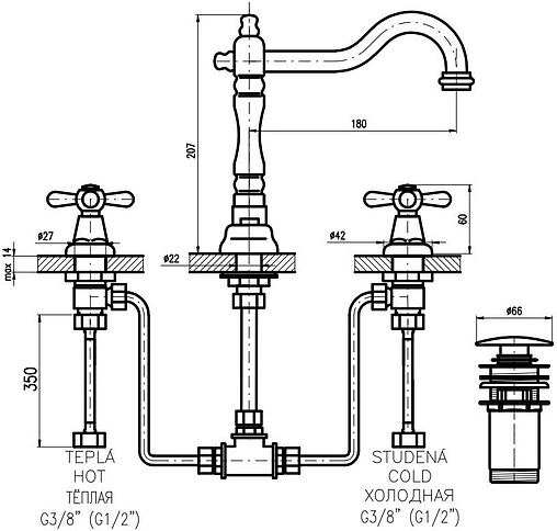 Смеситель для раковины Rav Slezak Morava retro бронза MK132.5SM