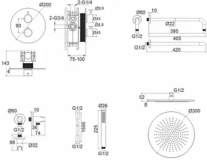 Душевая система с термостатом для душа WHITECROSS Y chrome хром YSET08CR Душевая система с термостатом для душа WHITECROSS Y chrome хром YSET08CR, 2