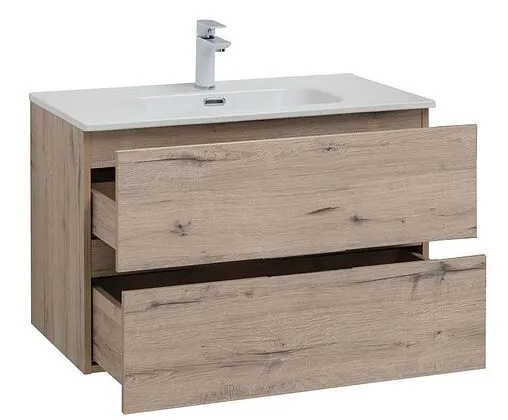 Тумба-умывальник подвесная Aquanet Алвита New 80 дуб веллингтон 00277517+00254364