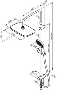 Душевая система без смесителя Damixa Merkur чёрный матовый 940000300, 2