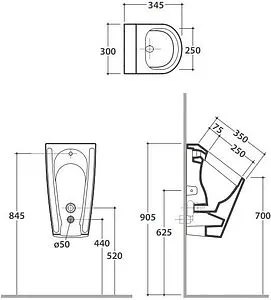 Писсуар со скрытым подводом воды Globo Forty3 черный матовый FO031AR, 2