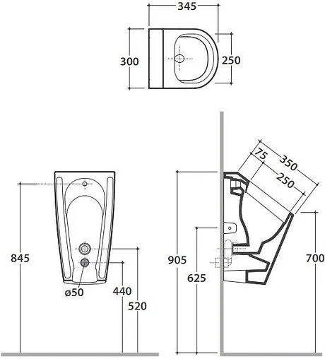 Писсуар со скрытым подводом воды Globo Forty3 черный матовый FO031AR