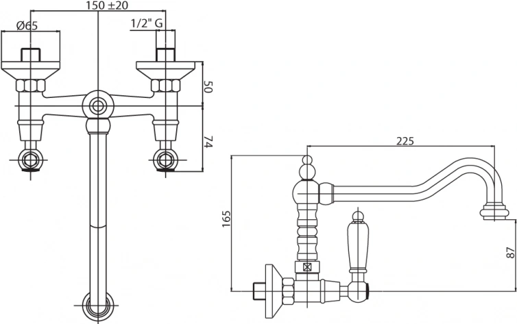 Смеситель для кухни настенный Cezares First золото/белый FIRST-LLP-03/24-Bi