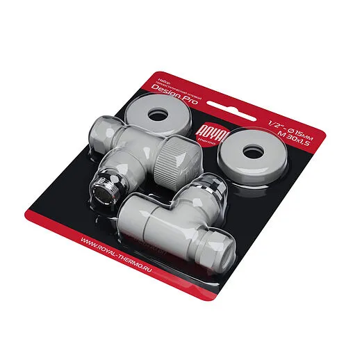 Комплект вентилей терморегулирующих угловых 15x1.0 x ½"н Royal Thermo Design Pro белый RATVXU11215WH