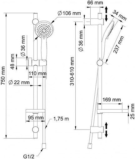 Душевая стойка Swedbe Harmony хром 5010