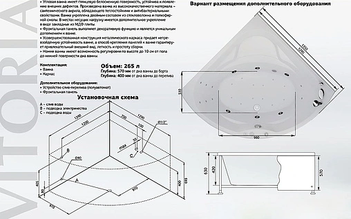 Ванна акриловая Aquanet Vitoria 135x135 00204049