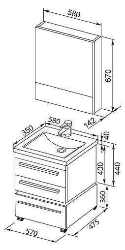 Шкаф-зеркало Aquanet Нота 58 L чёрный 00169191