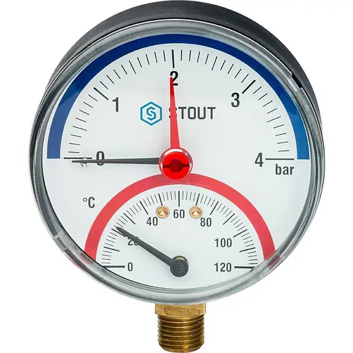 Термоманометр радиальный Stout 80мм 4 бар 120°С ½&quot; SIM-0006-800415