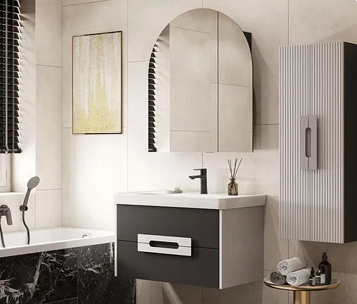 Тумба под умывальник подвесная Aquaton Ар-Деко 85 серый кобальт 1A280401DD8D0