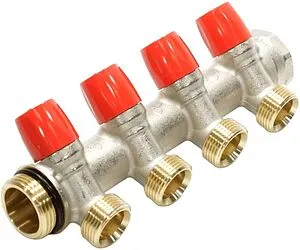 Коллектор регулирующий проходной 4 отвода красный 1"в/н x ¾"ек General Fittings 6300E7N1005R4A, 1