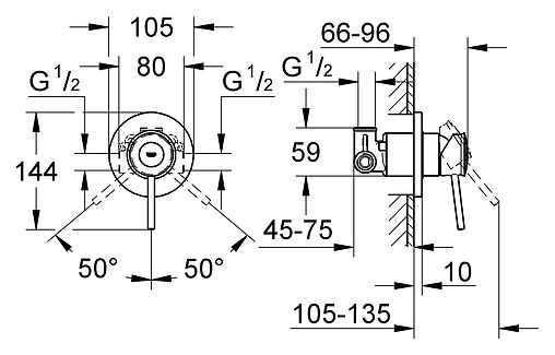 Смеситель для душа скрытого монтажа Grohe BauClassic хром 29048000 Смеситель для душа скрытого монтажа Grohe BauClassic хром 29048000