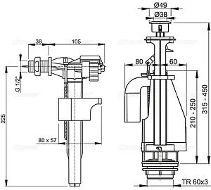 Комплект арматуры для бачка двухрежимный ⅜" пластик нижний AlcaPlast SA08AS ⅜" CHROM Комплект арматуры для бачка двухрежимный ⅜" пластик нижний AlcaPlast SA08AS ⅜" CHROM, 2