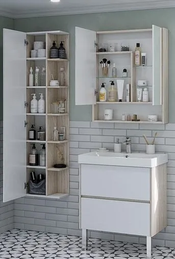 Шкаф-зеркало Aquaton Сканди 70 белый/дуб верона 1A252202SDB20