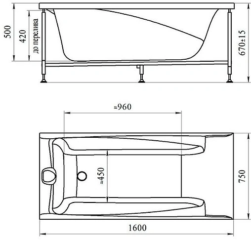 Ванна акриловая Radomir Фелиция 160х75 2-01-0-0-1-204