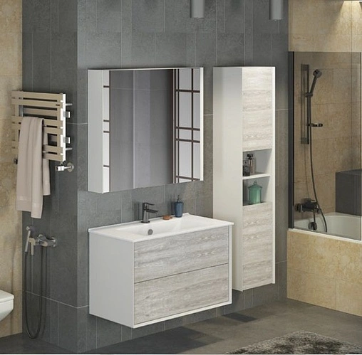 Шкаф-пенал напольный Comforty Женева 35 дуб белый/белый 00004137139CF