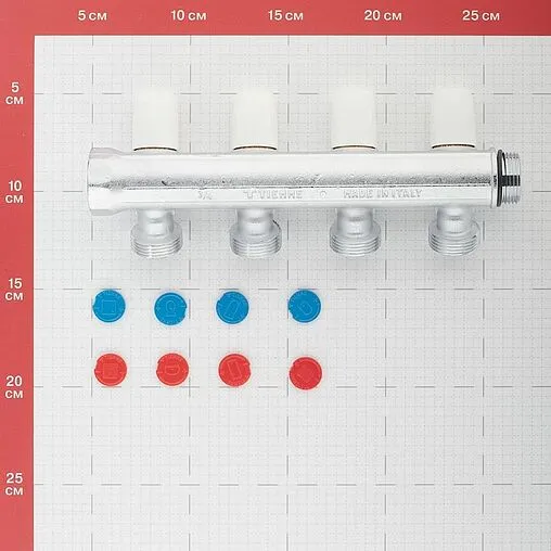Коллектор регулирующий проходной 4 отвода ¾&quot;в/н x ¾&quot;ек Tiemme MAXIMA 1860015