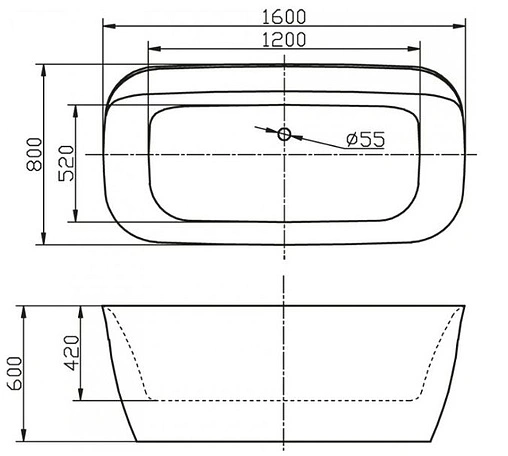 Ванна акриловая отдельностоящая BelBagno 160x80 BB303
